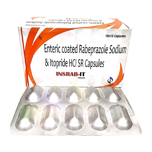 Product Name: INSRAB IT, Compositions of INSRAB IT are Enteric Coated Rabeprazole Sodium & Itopride HCL SR Capsules Capsules - Insta Care Lifesciences