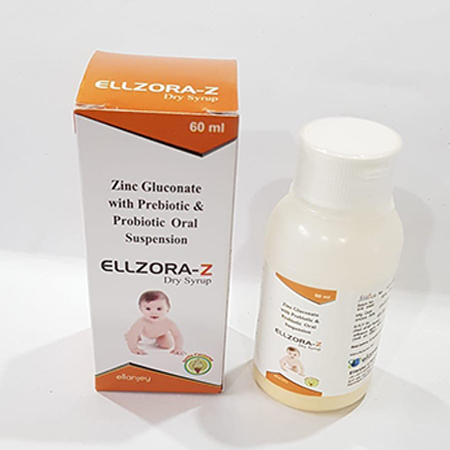 Product Name: Ellzora Z, Compositions of Ellzora Z are ZInc Gluconate with Prebiotic Oral Suspension - Ellanjey Lifesciences