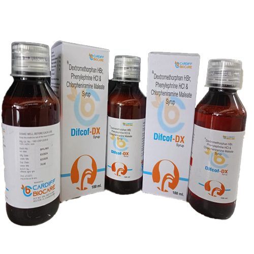 Product Name: Difcof DX, Compositions of Difcof DX are Dextromethorphan HBr, Phenylephrine HC & Chlorpheniramine Maleate Syrup - Cardiff Biocare