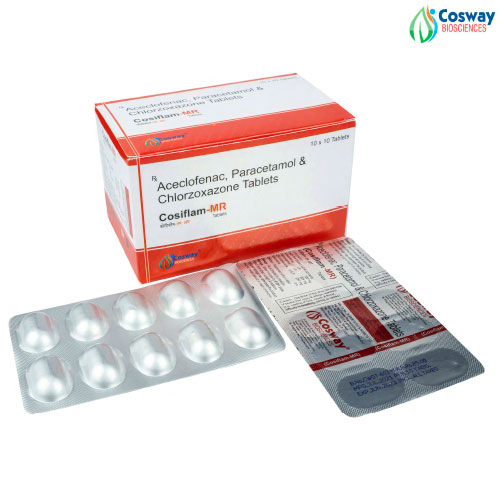 Product Name:  COSIFLAM MR, Compositions of  COSIFLAM MR are ACECLOFENAC I.P. 100 MG + PARACETAMOL I.P. 325 MG  + CHLOROZOXAZONE I.P. 250 MG - Cosway Biosciences