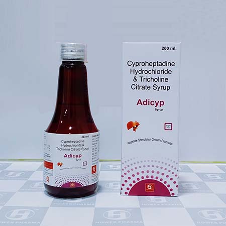 Product Name: Adicyp, Compositions of Adicyp are Cyproheptadine Hydrochloride And Tricholine Citrate Syrup - Hower Pharma Private Limited