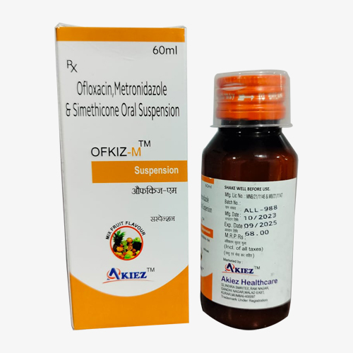 Product Name: OFKIZ M, Compositions of OFKIZ M are Ofloxacin, Metronidazole & simethicone Oral Suspension - Access Life Science