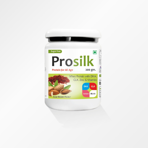 Product Name: Prosilk, Compositions of Prosilk are Whey Protein, with DHA, GLA. Zinc & Vitamine - Biodiscovery Lifesciences Private Limited