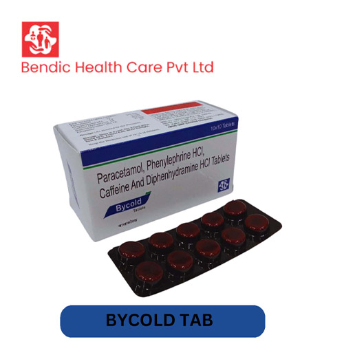 Product Name: BYCOLD, Compositions of BYCOLD are Paracetamol Phenylephrine HCL, Caffeine And Diphenhydramine HCL Tablets - Bendic Healthcare Private Limited