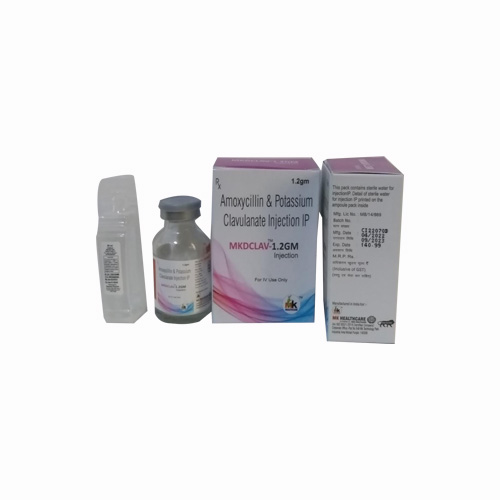 Product Name: MKDCLAV 1.2GM, Compositions of MKDCLAV 1.2GM are Amoxycillin & Potassium Clavulanate Injection IP - MK Healthcare