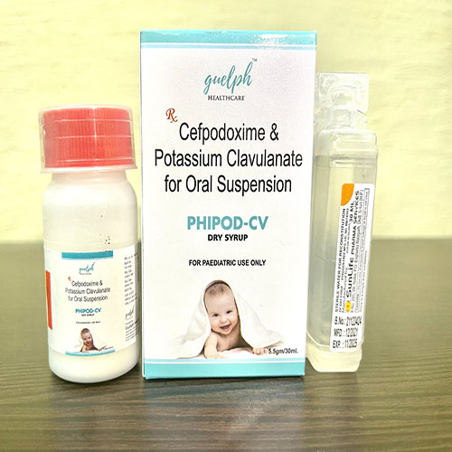 Product Name: Phipod Cv, Compositions of Cefpodoxime & Potessium Clavulanate for Oral Suspension are Cefpodoxime & Potessium Clavulanate for Oral Suspension - Guelph Healthcare Pvt. Ltd