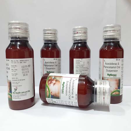 Product Name: NGFENAC, Compositions of are Aceclofenac & Paracetamol Oral Suspension - Acinom Healthcare