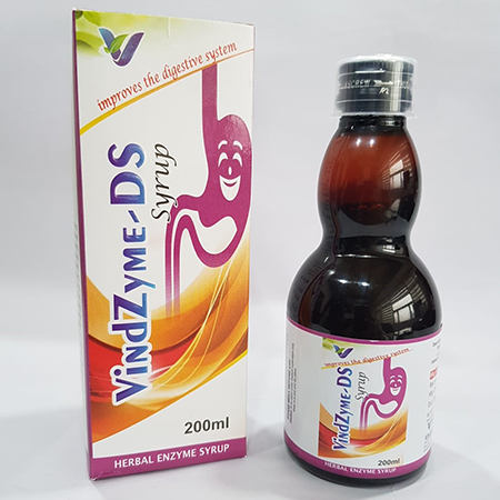 Product Name: VINDZME DS, Compositions of VINDZME DS are Herbal Enzyme Syrup - Vindcare Lifesciences