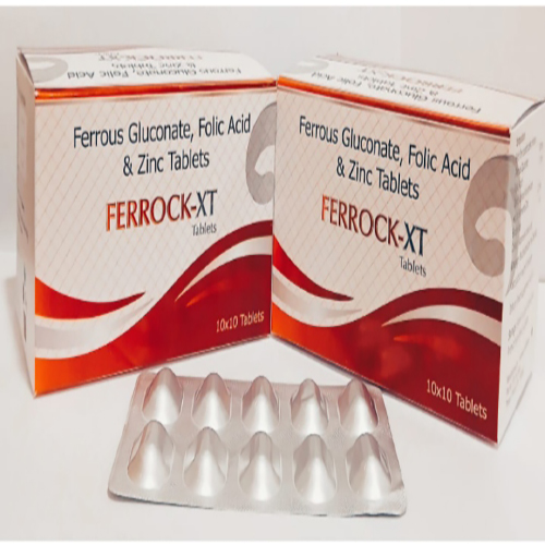 Product Name: Ferrock xt, Compositions of Ferrous gluconate, Folic Acid &  ZInc Tablets  are Ferrous gluconate, Folic Acid &  ZInc Tablets  - Ryland Health Care