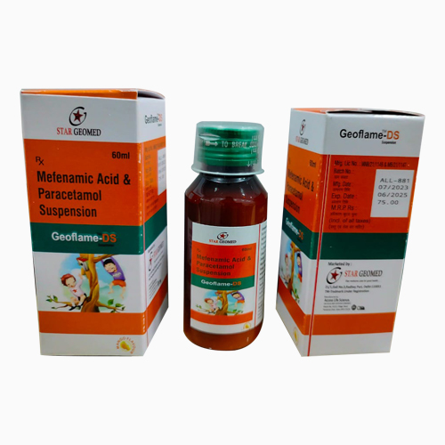 Product Name: GEOFLAME DS, Compositions of GEOFLAME DS are Mefenamic Acid & Paracetamol Suspension - Access Life Science