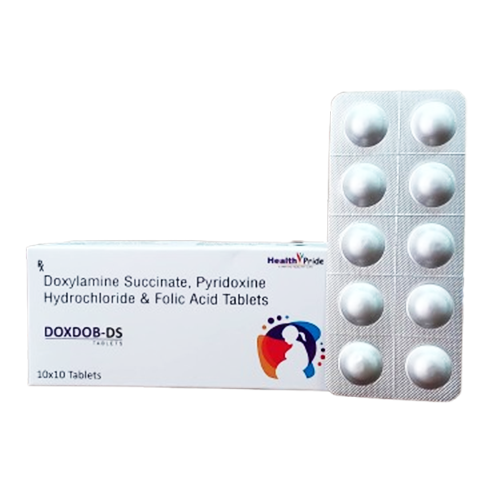 Product Name: DOXDOB DS, Compositions of DOXDOB DS are Doxylamine Succinate Pyridoxine Hydrochloride & Folic Acid Tablets  - Health Pride