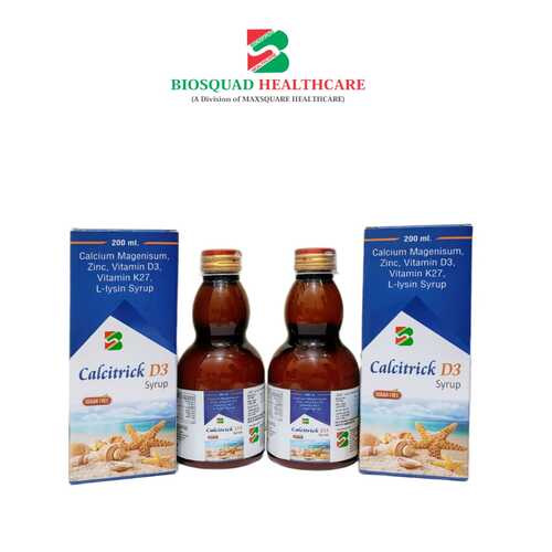 Product Name: CALCITRICK D3, Compositions of CALCITRICK D3 are  Calcium Magenisum, Zinc, Vitamin D3 Vitamin K27, L-lysin Syrup - Biosquad Healthcare