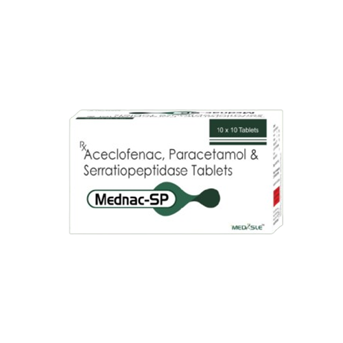 Product Name: MEDNAC SP, Compositions of MEDNAC SP are Aceclofenac, Paracetamol & Serratiopeptidase Tablets - Medisle Pharma