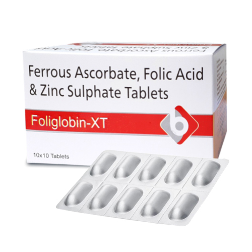 Product Name: FOLIGLOBIN XT, Compositions of FOLIGLOBIN XT are Ferrous Ascorbate, Folic Acid & Zinc Sulphate Tablets - Biopolis Lifesciences Private Limited