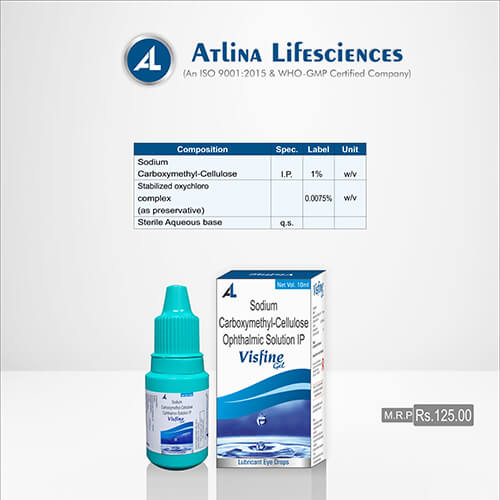 Product Name: Visfine, Compositions of are Sodium Carboxymethyl-Cellulose Ophthalmic Solution IP - Atlina LifeSciences Private Limited