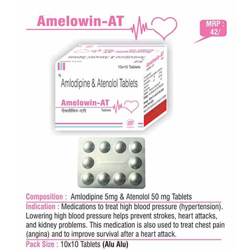 Product Name: Amelowin AT, Compositions of Amelowin AT are Amoldipine & Atenolol Tablets - Euphoria India Pharmaceuticals