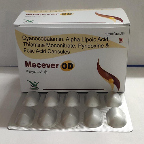 Product Name: Mecever  OD , Compositions of Mecever  OD  are Cyanocobalamin, Alpha Lipoic Acid, Thiamine Mononitrate, Pyridoxine & Folic Acid Capsules  - Orange Biotech Private Limited