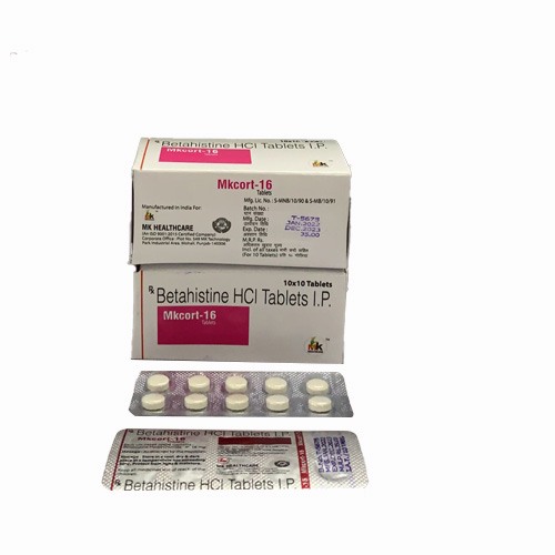 Product Name: Mkcort 16, Compositions of Mkcort 16 are Betahistine HCI Tablets I.P - MK Healthcare