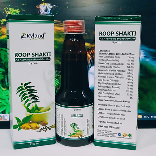 Product Name: ROOP SHAKTI, Compositions of ROOP SHAKTI are An Ayurvedic Blood Purifier Syrup - Ryland Health Care