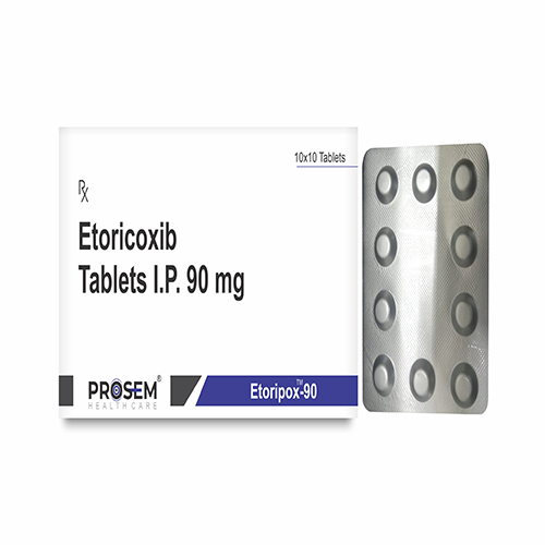 Product Name: Etoripox 90, Compositions of Etrocoxib Tablets I.P. 90mg are Etrocoxib Tablets I.P. 90mg - Prosem Healthcare