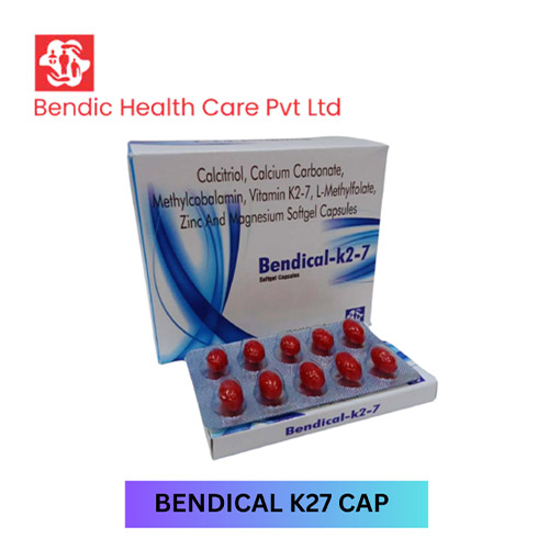 Product Name: Bendical k2 7, Compositions of Calcitriol, Calcium Carbonate, Methylcobalamin, Vitamin K2-7, L-Methylfolate, Zinc And Magnesium Softgel Capsules are Calcitriol, Calcium Carbonate, Methylcobalamin, Vitamin K2-7, L-Methylfolate, Zinc And Magnesium Softgel Capsules - Bendic Healthcare Private Limited