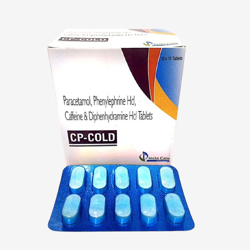 Product Name: CP COLD, Compositions of CP COLD are Paracetamol Phenylephrine Hydrochoride, Caffeine & Diphenhydramine HD Tablets - Insta Care Lifesciences