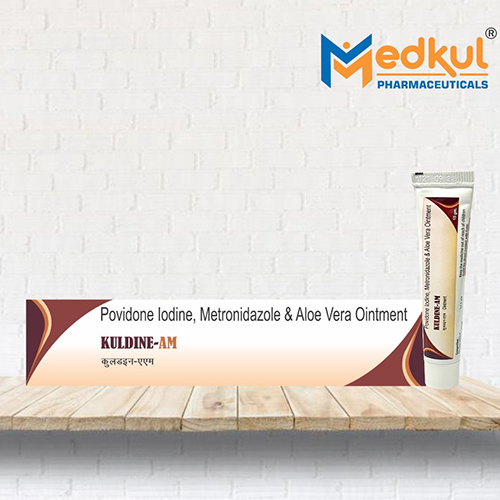 Product Name: Kuldine Am, Compositions of Kuldine Am are Povidine Iodine,Metronidazole & Aloe Vera Ointment - Medkul Pharmaceuticals