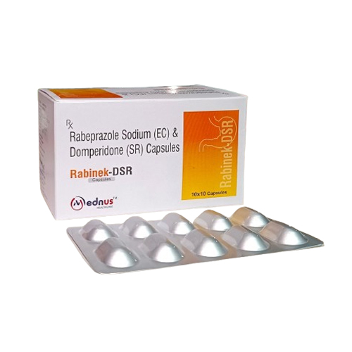 Product Name: Rabinek DSR, Compositions of Rabinek DSR are Rabeprazole Sodium (EC) & Domperidone (SR) Capsules - Mednus Healthcare