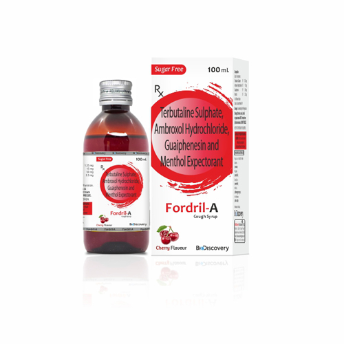 Product Name: Fordril A, Compositions of Fordril A are Terbutaline Sulphate, Ambroxol Hydrachloride, Guaiphenesin and Menthol Expectorant - Biodiscovery Lifesciences Private Limited