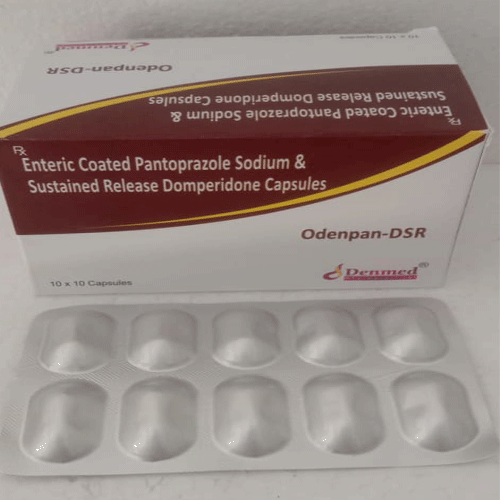 Product Name: Odenpan DSR, Compositions of Enteric Coated Pantoprazole Sodium & Sustained Release Domperidone are Enteric Coated Pantoprazole Sodium & Sustained Release Domperidone - Denmed Pharmaceutical