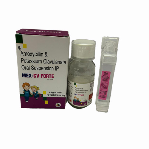 Product Name: MEX CV FORTE, Compositions of MEX CV FORTE are Amoxycillin & Potassium Clavulanate Oral Suspension IP - MK Healthcare