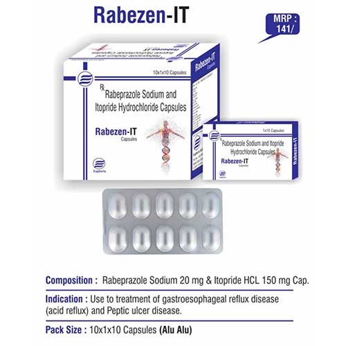 Product Name: Rabezen IT, Compositions of Rabezen IT are Rabeprazole Sodium and Itopride Hydrochloride Capsules - Euphoria India Pharmaceuticals