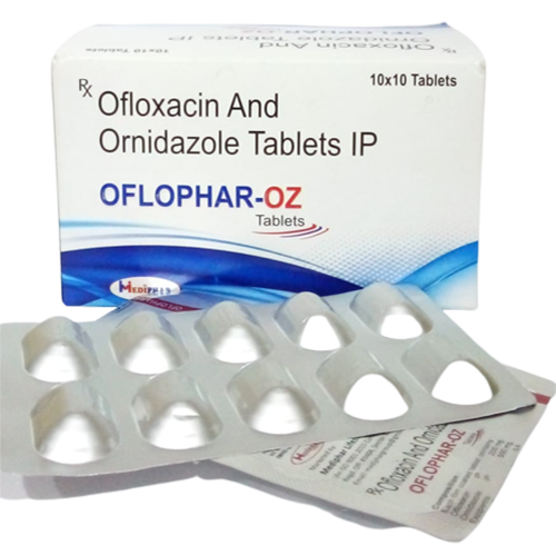 Product Name: Oflophar OZ, Compositions of Oflophar OZ are Ofloxacin and Ornidazole Tablets IP - Mediphar Lifesciences Private Limited