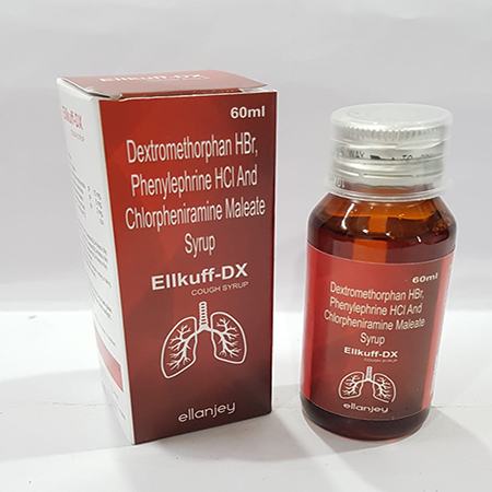 Product Name: Ellkuff DX, Compositions of Ellkuff DX are Dextromethorphan Hbr, Phenylephrine HCL And CHlorpheniramine Maleate Syrup - Ellanjey Lifesciences