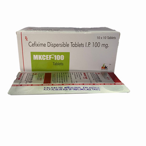 Product Name: MKCEF 100 Tablets, Compositions of MKCEF 100 Tablets are Cefixime Dispersible Tablets I.P. 100 mg - MK Healthcare