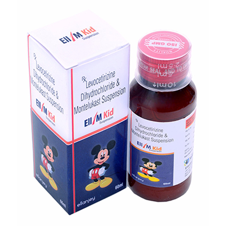 Product Name: Ell M Kid, Compositions of Ell M Kid are Levocetrizine Dihydrochloride & Montelukast Suspension - Ellanjey Lifesciences