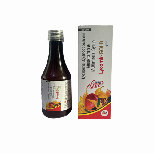 Product Name: Lycomk GOLD, Compositions of Lycomk GOLD are Lycopene, Cyanocobalamin Multivitamin & Multimineral Syrup - MK Healthcare