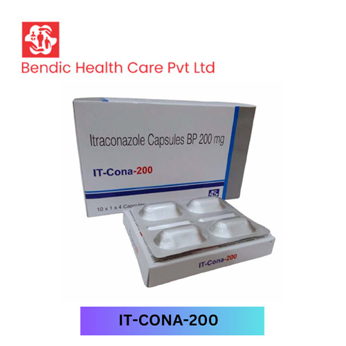 Product Name: IT CONO 200, Compositions of IT CONO 200 are Itraconazole Capsules BP 200mg  - Bendic Healthcare Private Limited