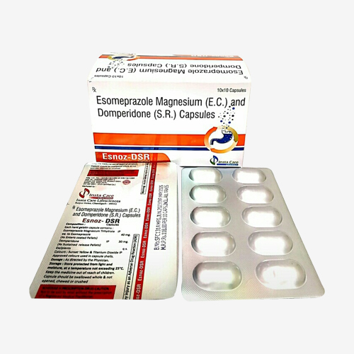 Product Name: ESNOZ DSR, Compositions of ESNOZ DSR are Esomeprazole Magnesium (E.C.) and Domperidone (S.R.) Capsules - Insta Care Lifesciences