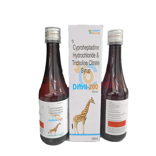 Product Name:  Diftril 200, Compositions of  Diftril 200 are Cyproheptadine Hydrochloride & Tricholine Citrate Syrup - Cardiff Biocare