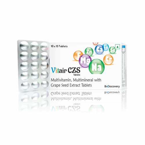 Product Name: Vitair CZS, Compositions of Vitair CZS are Multivitamin, Multimineral with Grape Seed Extract Tablets - Biodiscovery Lifesciences Private Limited