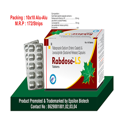 Product Name: Rabdose LS, Compositions of Rabdose LS are Rabepraxole Sodium (Enteric Coated)&Levosulpride (Sustaied Release Capsules) - Epsilon Biotech