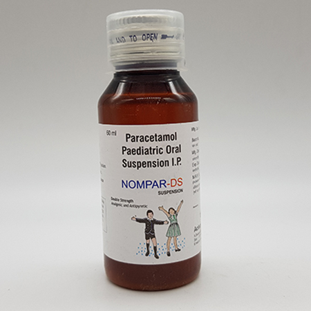 Product Name: Nompar DS, Compositions of Nompar DS are Paracetamol Paediatric Oral Suspension IP - Acinom Healthcare