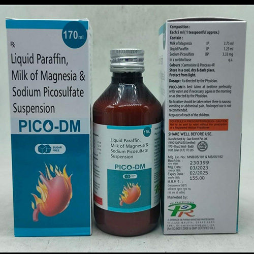 Product Name: PICO DM , Compositions of Liquid Paraffin, Milk of Magnesia & Sodium Picosulfate Suspension  are Liquid Paraffin, Milk of Magnesia & Sodium Picosulfate Suspension  - DM Pharma