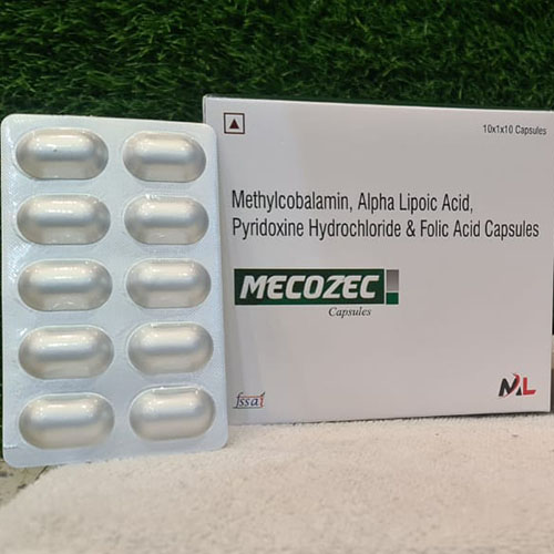 Product Name: Mecozec, Compositions of Mecozec are Methylcobalamin,Benfotiamine, Alpha Lipoic Acid Pyridoxine Hydrochloride & Folic Acid Capsules - Medizec Laboratories