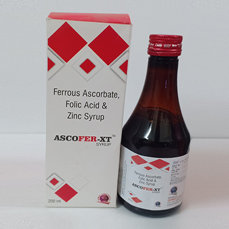 Product Name: ASCOFER XT, Compositions of ASCOFER XT are Ferrous Ascrobate, Folic Acid & Zinc Syrup - Gemed Lifesciences Pvt. Ltd