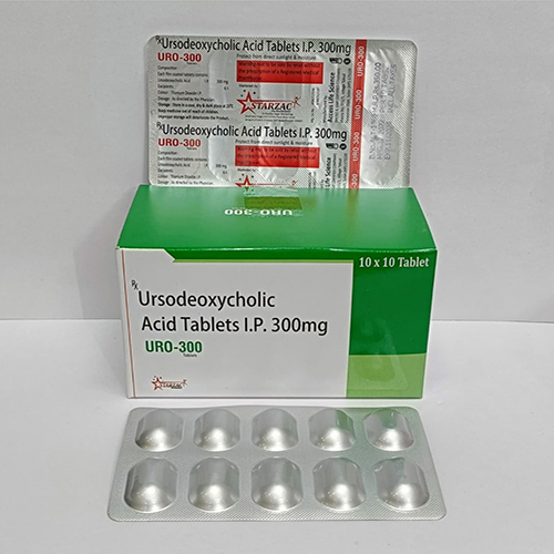 Product Name: URO 300, Compositions of URO 300 are Ursodeoxycholic Acid Tablets I.P. 300mg  - Starzac Formulations Private Limited