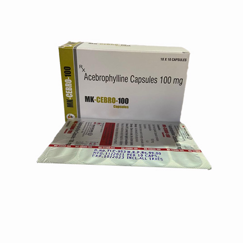 Product Name: MK CEBRO 100, Compositions of Acebrophylline Capsules 100 mg are Acebrophylline Capsules 100 mg - MK Healthcare