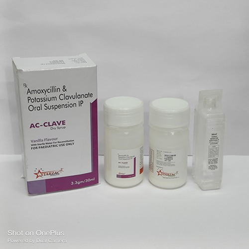 Product Name: AC CLAVE, Compositions of AC CLAVE are Amoxycillin & Potassium Clavulanate Oral Suspension IP  - Starzac Formulations Private Limited