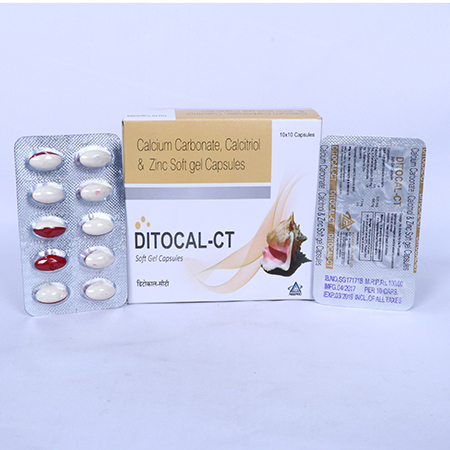 Product Name: Ditocal CT, Compositions of Ditocal CT are Calcium Carbonate,Calcitrol &  Zinc Softgel Capsules - Asgard Labs Private Limited